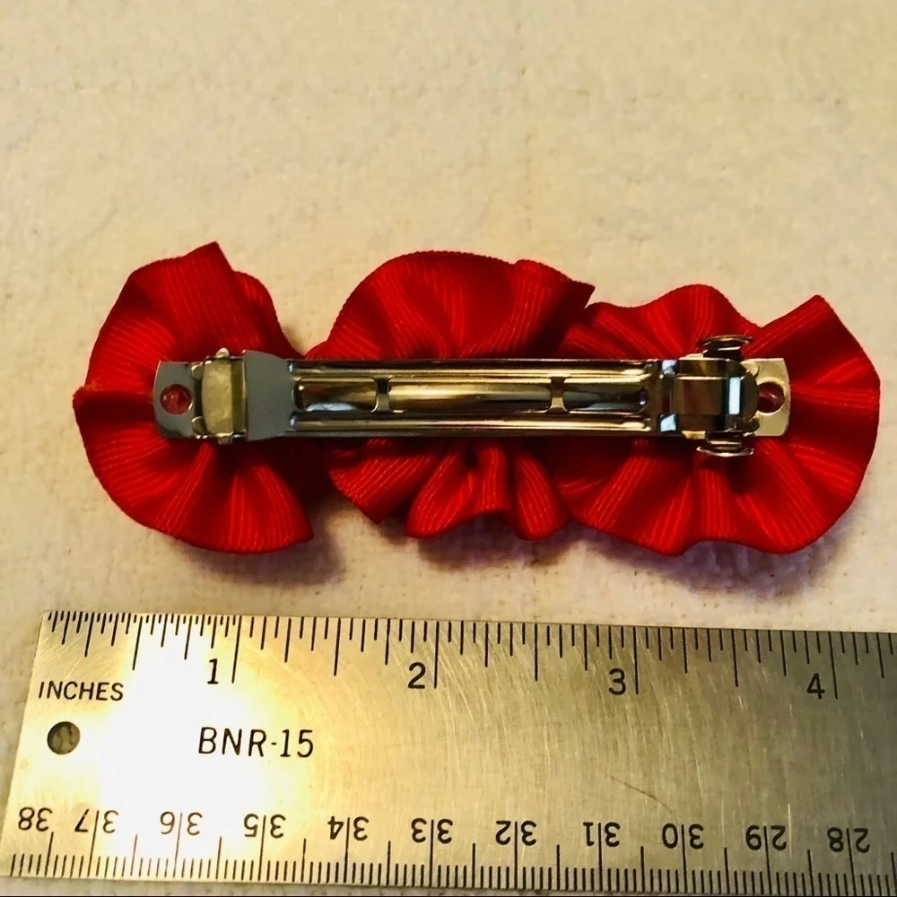 Bundle of Seven Hair Accessories Scrunchies Barrettes Bows Holiday Red Green